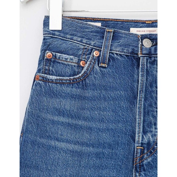 Levis Premium Women Denim Jean 32 Ribcage Straight Ankle Blue High Rise Wide New - Picture 15 of 16